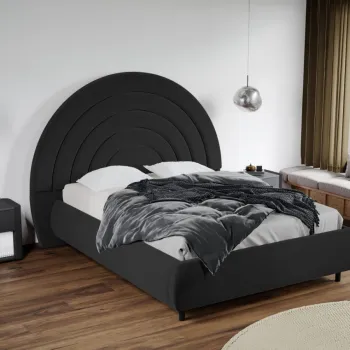 Pat Tapitat Leo cu tablie semirotunda fix Gri Inchis - Velluto 19 160x200 imagine