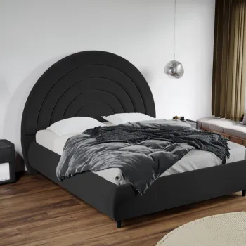 Pat Tapitat Leo cu tablie semirotunda fix Gri Inchis - Velluto 19 180x200 imagine