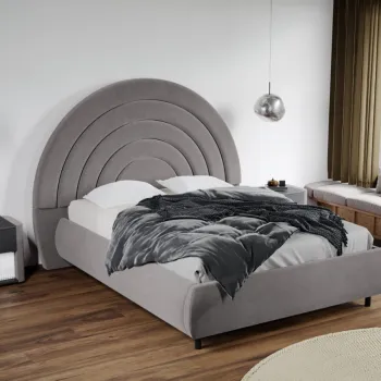 Pat Tapitat Leo cu tablie semirotunda fix Gri - Velluto 16 160x200 imagine