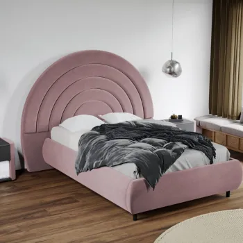 Pat Tapitat Leo cu tablie semirotunda fix Roz - Velluto 14 140x200 imagine