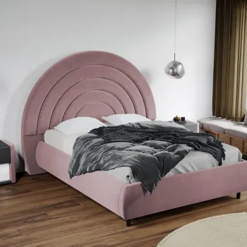 Pat Tapitat Leo cu tablie semirotunda fix Roz - Velluto 14 160x200 imagine