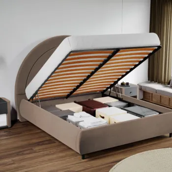 Pat Tapitat Leo cu tablie semirotunda rabatabil Cappuccino - Velluto 29 180x200 imagine