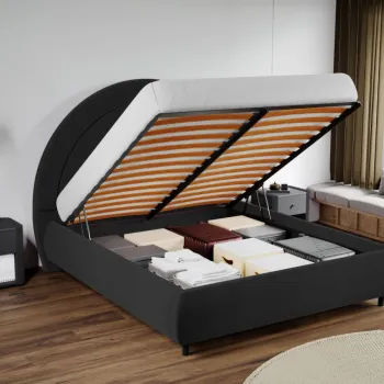 Pat Tapitat Leo cu tablie semirotunda rabatabil Gri Inchis - Velluto 19 180x200 imagine