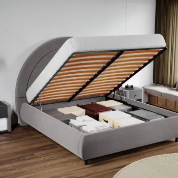 Pat Tapitat Leo cu tablie semirotunda rabatabil Gri - Velluto 16 180x200 imagine