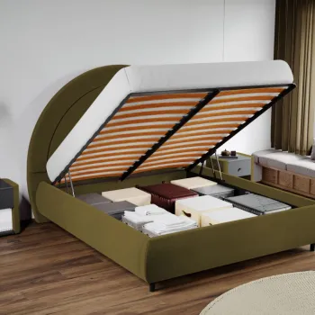 Pat Tapitat Leo cu tablie semirotunda rabatabil Verde - Velluto 35 140x200 imagine