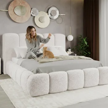 Pat Tapitat Noel tip bubble cu somiera fixa Alb - Rolf 4 140x200 imagine