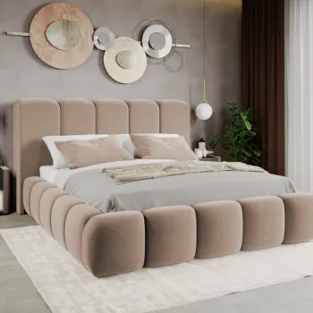 Pat Tapitat Noel tip bubble cu somiera fixa Bej - Velluto 3 160x200 imagine