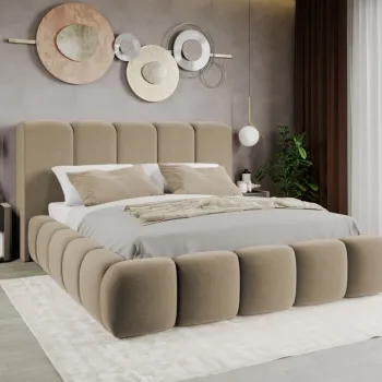 Pat Tapitat Noel tip bubble cu somiera fixa Bej - Velluto 3 180x200 imagine