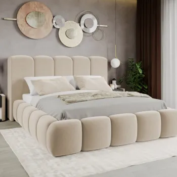 Pat Tapitat Noel tip bubble cu somiera fixa Crem - Velluto 2 140x200 imagine