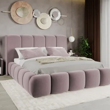 Pat Tapitat Noel tip bubble cu somiera fixa Roz - Velluto 14 140x200 imagine