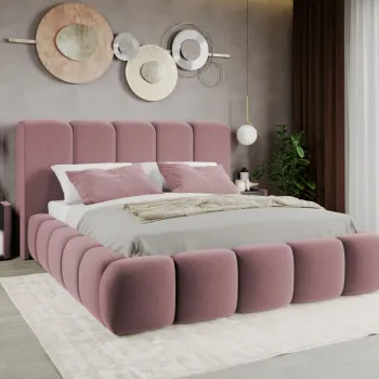 Pat Tapitat Noel tip bubble cu somiera fixa Roz - Velluto 14 160x200 imagine