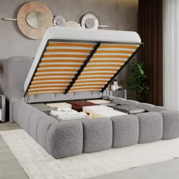 Pat Tapitat Noel tip bubble cu somiera rabatabila si lada de depozitare Gri - Rolf 6 160x200 imagine