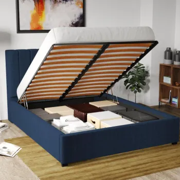 Pat Tapitat pentru saltea de 190 Adam rabatabil cu lada Albastru - Falcone 80 160x190 imagine