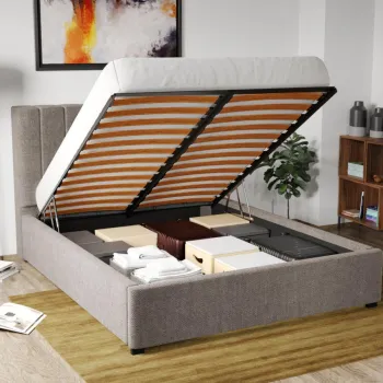 Pat Tapitat pentru saltea de 190 Adam rabatabil cu lada Bej - Eden 4 140x190 imagine