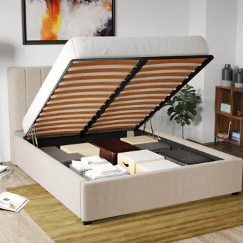 Pat Tapitat pentru saltea de 190 Adam rabatabil cu lada Bej - Falcone 102 140x190 imagine