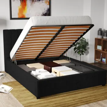 Pat Tapitat pentru saltea de 190 Adam rabatabil cu lada Negru - Poso 135 140x190 imagine