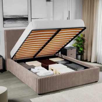 Pat Tapitat pentru saltea de 190 Reno rabatabil cu lada Bej - Tilia 17 180x190 imagine