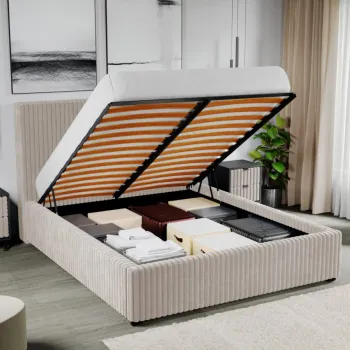 Pat Tapitat pentru saltea de 190 Reno rabatabil cu lada Crem - Tilia 3 180x190 imagine