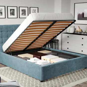 Pat Tapitat pentru saltea de 190 Rivo rabatabil cu lada Albastru deschis - Poso 26 160x190 imagine