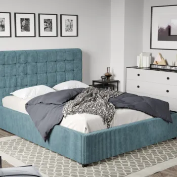 Pat Tapitat Rivo cu somiera fixa Albastru deschis - Poso 26 140x200 imagine