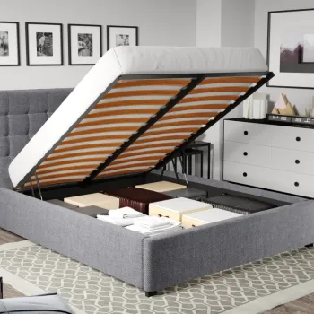 Pat Tapitat Rivo cu somiera rabatabila si lada de depozitare Gri - Eden 18 140x200 imagine