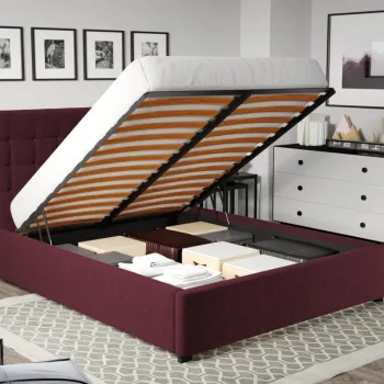 Pat Tapitat Rivo cu somiera rabatabila si lada de depozitare Mov - Eden 9 160x200 imagine