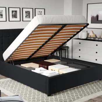 Pat Tapitat Rivo cu somiera rabatabila si lada de depozitare Negru - Falcone 14 160x200 imagine