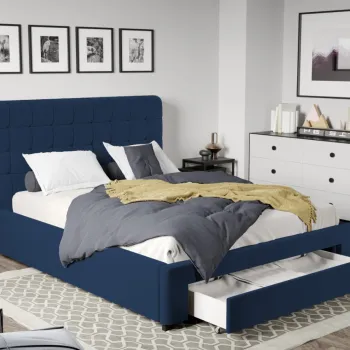 Pat Tapitat Rivo cu somiera si sertar Albastru inchis - Riviera 81 160x200 imagine