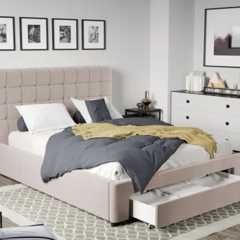 Pat Tapitat Rivo cu somiera si sertar Bej-Swing 2 160x200 imagine