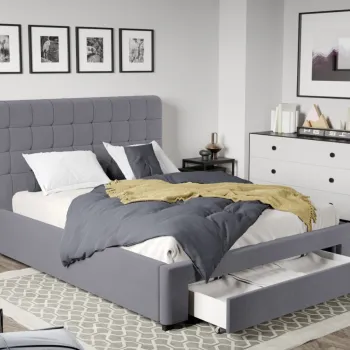 Pat Tapitat Rivo cu somiera si sertar Gri-Swing 17 160x200 imagine