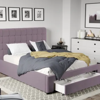 Pat Tapitat Rivo cu somiera si sertar Mov deschis - Jasmine 62 160x200 imagine