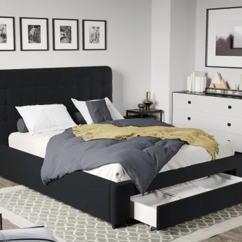 Pat Tapitat Rivo cu somiera si sertar Negru - Falcone 14 160x200 imagine