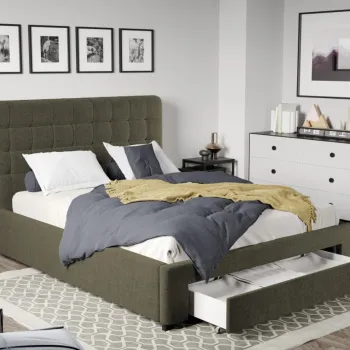 Pat Tapitat Rivo cu somiera si sertar Verde inchis - Eden 12 160x200 imagine