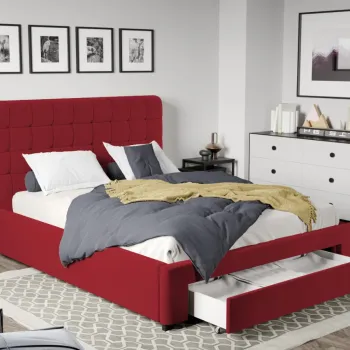 Pat Tapitat Rivo cu somiera si sertar Visiniu - Riviera 61 160x200 imagine