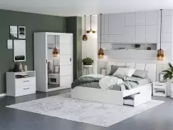 Set Dormitor Nordis Alb C06 tapitat / oglinda imagine