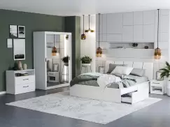 Set Dormitor Nordis Alb C07 tapitat / oglinda imagine