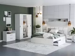 Set Dormitor Nordis Alb C08 tapitat / oglinda imagine