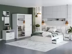 Set Dormitor Nordis Alb C14 tapitat / oglinda imagine