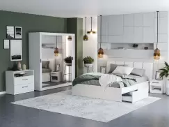 Set Dormitor Nordis Alb C15 tapitat / oglinda imagine