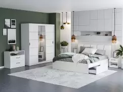 Set Dormitor Nordis Alb C16 tapitat / oglinda imagine