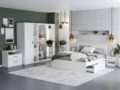 Set Dormitor Nordis Alb C23 cu oglinda imagine