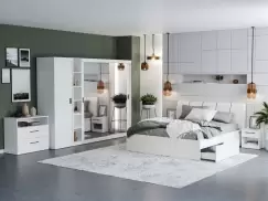 Set Dormitor Nordis Alb C27 tapitat / oglinda imagine