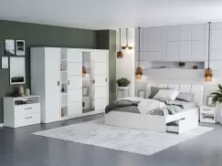 Set Dormitor Nordis Alb C28 tapitat / oglinda imagine