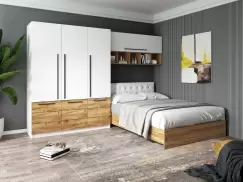 Set Dormitor Timea 3.05m cu pat tapitat Alb incadrat imagine