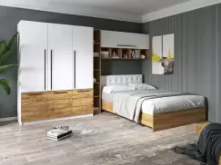 Set Dormitor Timea 3.33m cu pat tapitat Alb incadrat imagine