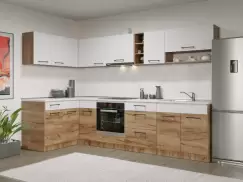 Set Mobila Bucatarie Colt Gastro 140*300 Alb/Stejar - C29 imagine