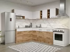 Set Mobila Bucatarie Colt Gastro 180*220 Alb/Stejar - C40 imagine