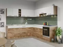 Set Mobila Bucatarie Colt Gastro 240*240 Alb/Stejar - C27 imagine