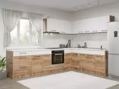 Set Mobila Bucatarie Colt Gastro 300*210 Alb/Stejar - C37 imagine