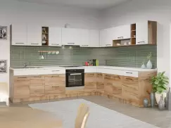 Set Mobila Bucatarie Colt Gastro 300*240 Alb/Stejar - C28 imagine